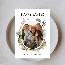 Rustic Watercolor Bird Nest Family Photo Easter シーズンカード