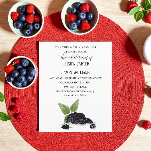 Rustic Watercolor Blackberries Wedding Invitation