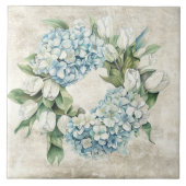 Rustic Watercolor Blue Hydrangea Tulips Wreath タイル (正面)