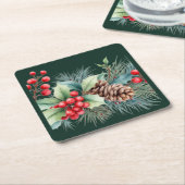 Rustic Watercolor Border スクエアペーパーコースター (アングル)