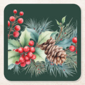 Rustic Watercolor Border スクエアペーパーコースター (正面)