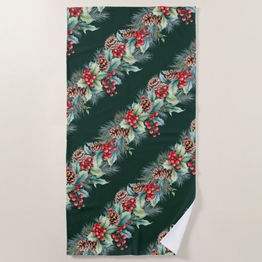 Rustic Watercolor Border ビーチタオル (正面)