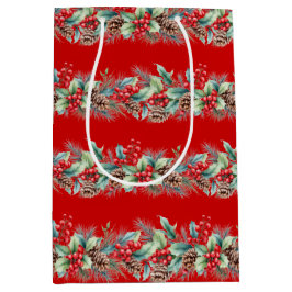 Rustic Watercolor Border ミディアムペーパーバッグ