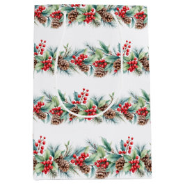 Rustic Watercolor Border ミディアムペーパーバッグ