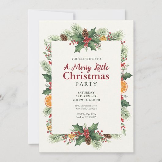 Rustic Watercolor Christmas Invitation 招待状 (正面)