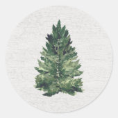 Rustic Watercolor Christmas Tree ラウンドシール (正面)