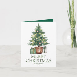 Rustic Watercolor Christmas Tree Non-Photo カード