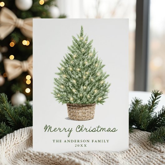 Rustic Watercolor Christmas Tree Non-Photo シーズンカード