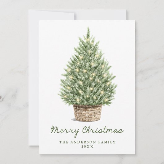 Rustic Watercolor Christmas Tree Non-Photo シーズンカード (正面)