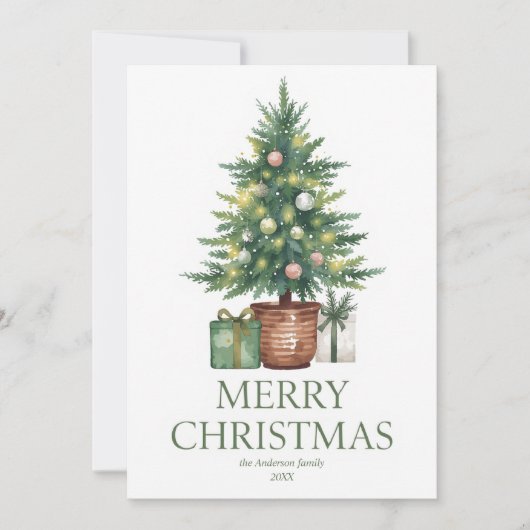 Rustic Watercolor Christmas Tree Non-Photo シーズンカード (正面)