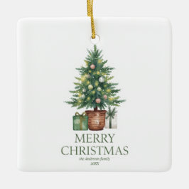 Rustic Watercolor Christmas Tree Non-Photo セラミックオーナメント