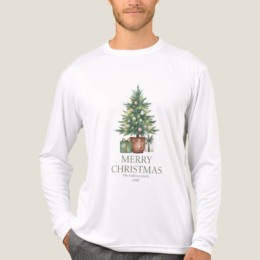 Rustic Watercolor Christmas Tree Non-Photo トライブレンドＴシャツ (正面)