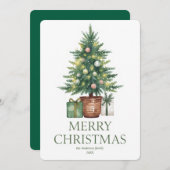 Rustic Watercolor Christmas Tree Non-Photo 招待状 (正面/裏面)