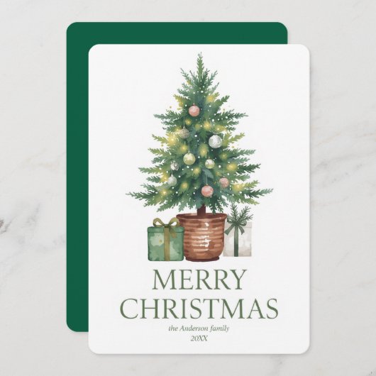 Rustic Watercolor Christmas Tree Non-Photo 招待状 (正面/裏面)