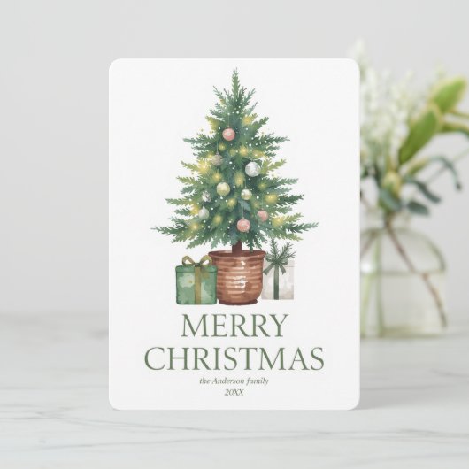 Rustic Watercolor Christmas Tree Non-Photo 招待状 (スタンド正面)