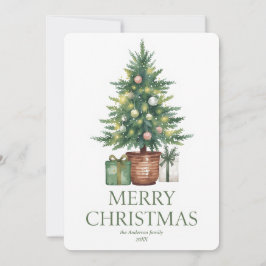 Rustic Watercolor Christmas Tree Non-Photo 招待状
