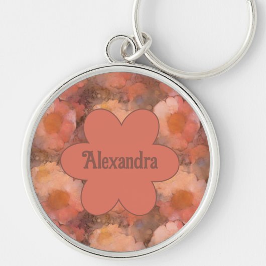Rustic Watercolor Daisy Floral Pattern キーホルダー (正面)