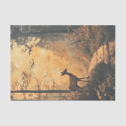 Rustic Watercolor Deer Doe on Forest Trail 薄葉紙 (正面)