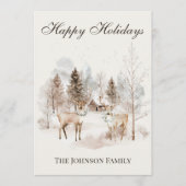 Rustic Watercolor Deer Winter Forest シーズンカード (正面)