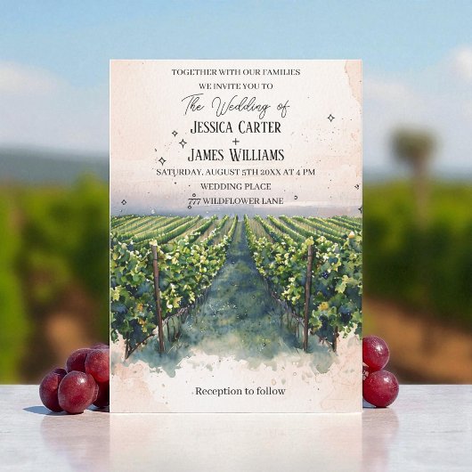 Rustic Watercolor Elegant Vineyard Wedding 招待状