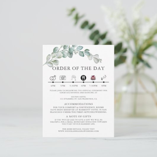 Rustic Watercolor Eucalyptus Greenery Wedding エンクロージャーカード (スタンド正面)