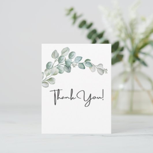 Rustic Watercolor Eucalyptus Greenery Wedding サンキューカード (スタンド正面)
