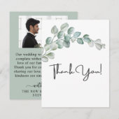 Rustic Watercolor Eucalyptus Greenery Wedding サンキューカード (正面/裏面)