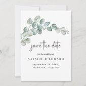 Rustic Watercolor Eucalyptus Greenery Wedding セーブザデート (正面)