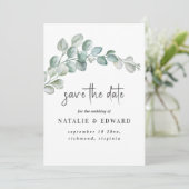 Rustic Watercolor Eucalyptus Greenery Wedding セーブザデート (スタンド正面)