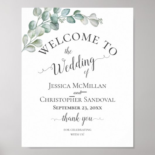 Rustic Watercolor Eucalyptus Greenery Wedding ポスター (正面)