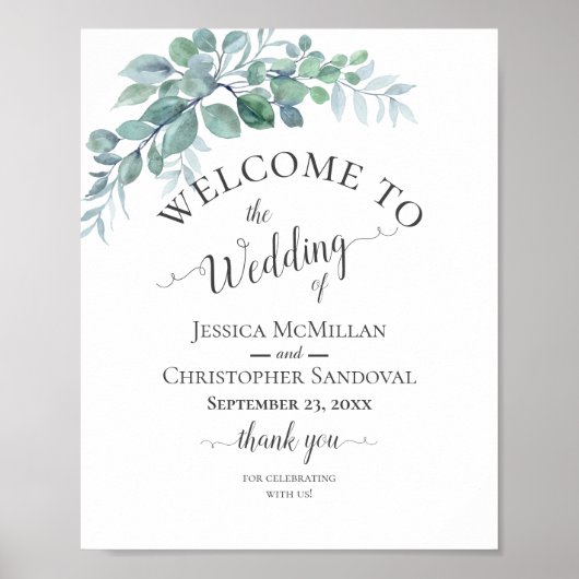 Rustic Watercolor Eucalyptus Greenery Wedding ポスター (正面)