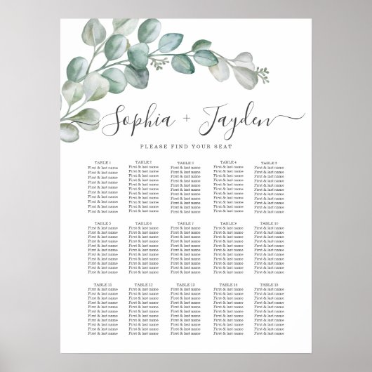 Rustic Watercolor Eucalyptus Greenery Wedding ポスター (正面)