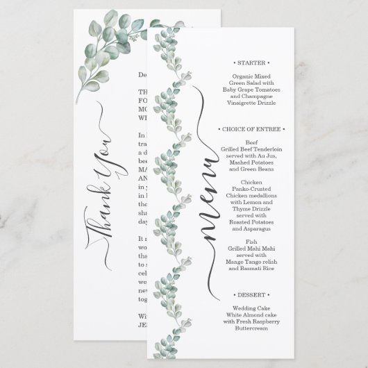 Rustic Watercolor Eucalyptus Greenery Wedding メニュー (正面/裏面)