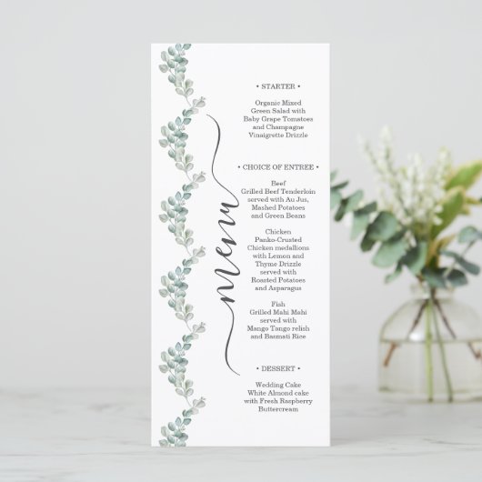 Rustic Watercolor Eucalyptus Greenery Wedding メニュー (スタンド正面)