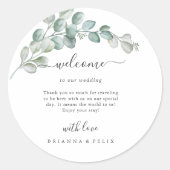 Rustic Watercolor Eucalyptus Greenery Wedding ラウンドシール (正面)