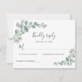 Rustic Watercolor Eucalyptus Greenery Wedding 出欠カード (正面)