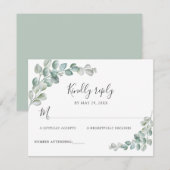 Rustic Watercolor Eucalyptus Greenery Wedding 出欠カード (正面/裏面)