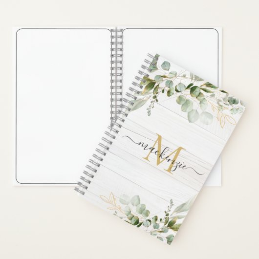 Rustic Watercolor Eucalyptus Monogram ノートブック (内側)