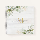 Rustic Watercolor Eucalyptus Monogram ノートブック (正面)