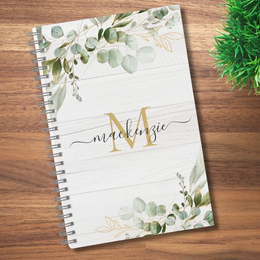 Rustic Watercolor Eucalyptus Monogram ノートブック