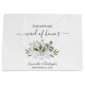 Rustic Watercolor Eucalyptus Wedding Maid of Honor ラージペーパーバッグ (正面)