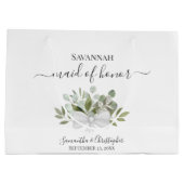 Rustic Watercolor Eucalyptus Wedding Maid of Honor ラージペーパーバッグ (裏面)