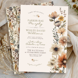 Rustic Watercolor Fall Floral Ivory Autumn Wedding 招待状
