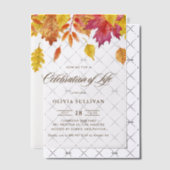 Rustic Watercolor Fall Leaves Celebration of Life ベラム紙招待状 (オフセット (招待状))