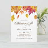 Rustic Watercolor Fall Leaves Celebration of Life 招待状 (スタンド正面)