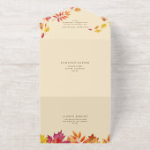Rustic Watercolor Falling Leaves Autumn Wedding オールインワン招待状 (外側)
