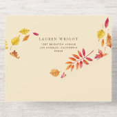 Rustic Watercolor Falling Leaves Autumn Wedding オールインワン招待状 (背面)