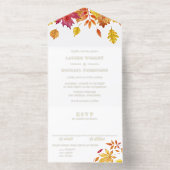 Rustic Watercolor Falling Leaves Autumn Wedding オールインワン招待状 (内側)