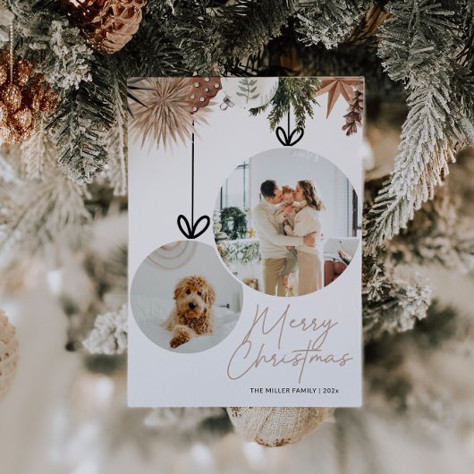 Rustic Watercolor Family Photo Christmas シーズンカード