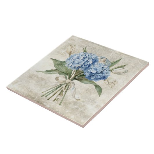Rustic Watercolor Floral Blue Hydrangea  タイル (側面)